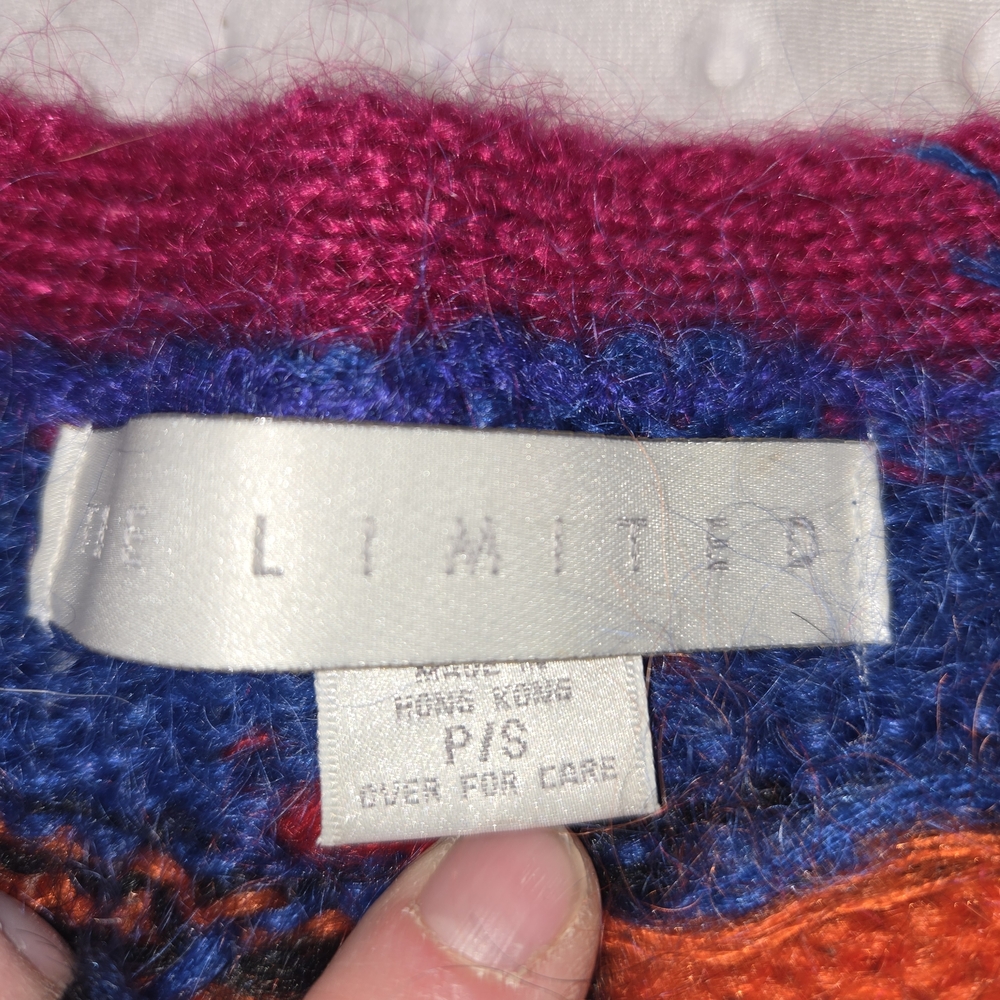 VTG Limited Geometric Stripe Colorful Oversized Cardigan Sweater Sz P/S - Picture 3 of 6